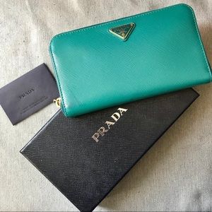 Prada leather Wallet Aqua 100% authentic
